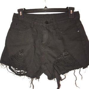 Distressed Black Denim Shorts